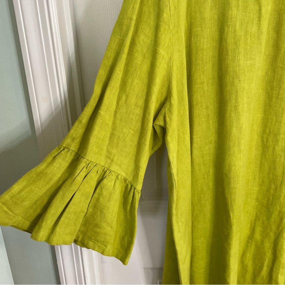 bryn Walker Lime Green Tunic 100% Linen Bell Sleeves dress Size XL lagenlook - Picture 4 of 9